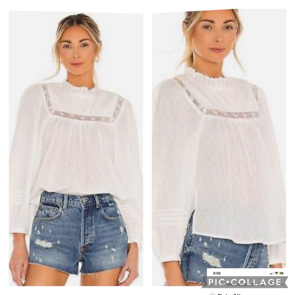 Cleobella Tops - Cleobella Amita White Lace & Ruffle White Organic Cotton Peasant Blouse Size S